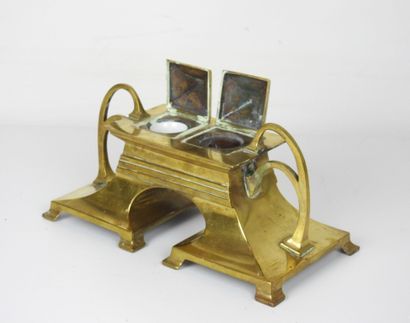Gilded brass ENCRIER with two cups. Jugendstil...