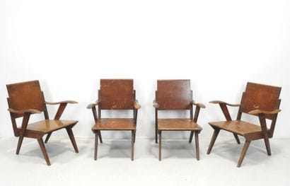 FOUR Reconstruction-type armchairs in exotic...