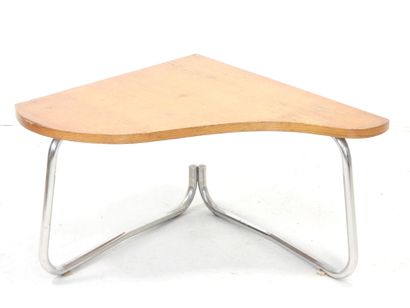 LOW TABLE with free-form wooden top, chrome-plated...