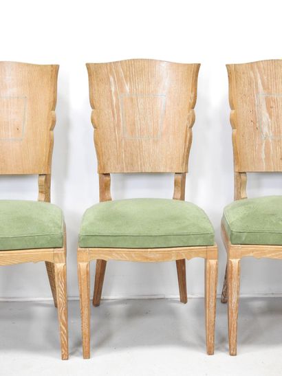 SIX CHAIRS in ceruse oak, the back decorated...