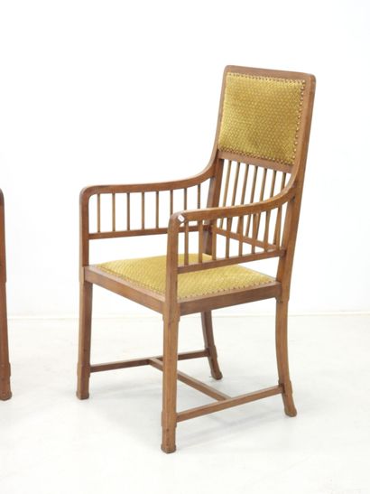 Pair of ARTS CRAFTS armchairs in wood and...