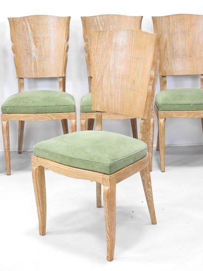 SIX CHAIRS in ceruse oak, the back decorated...