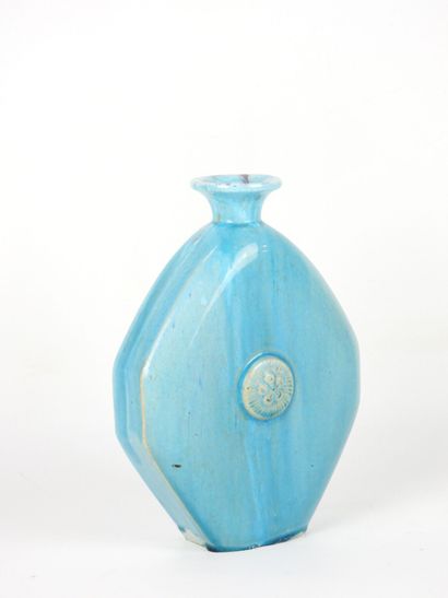 PRIMAVERA: Octagonal turquoise ceramic vase...