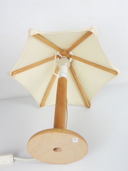 MAISON DOMUS. A teak and linen pendant and...