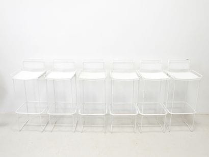 SIX BAR TABOURETS in white perforated metal,...