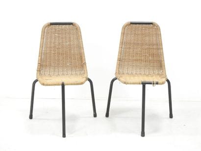 René PICOT (XX-XXIth)
Pair of tripod chairs,...