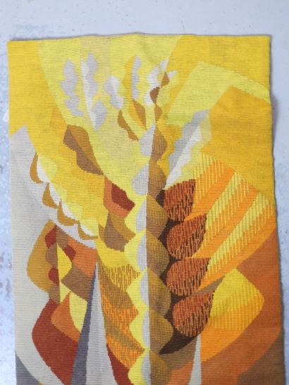 Orange and yellow tapestry. Circa 1960. Signed...