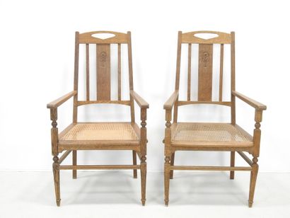 SECESSION VIENNOISE: Pair of wooden caned...