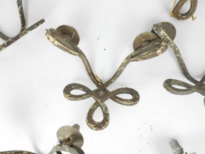 Six white and green lacquered wrought iron...