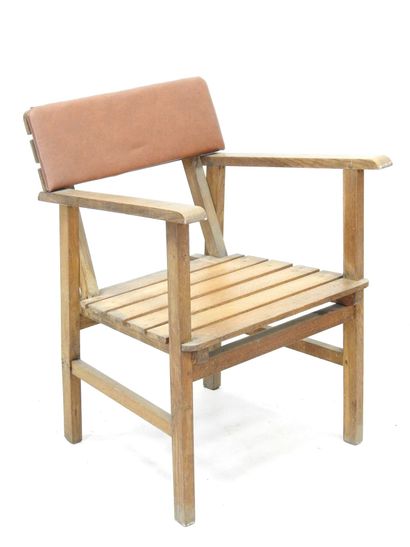 TWO wooden armchairs with slats. Reconstruction...