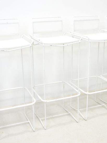 SIX BAR TABOURETS in white perforated metal,...