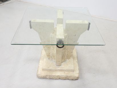 LOW TABLE or end of square sofa with cruciform...