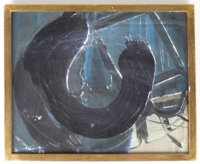 École MODERNE : le miroir bleu. Huile sur...