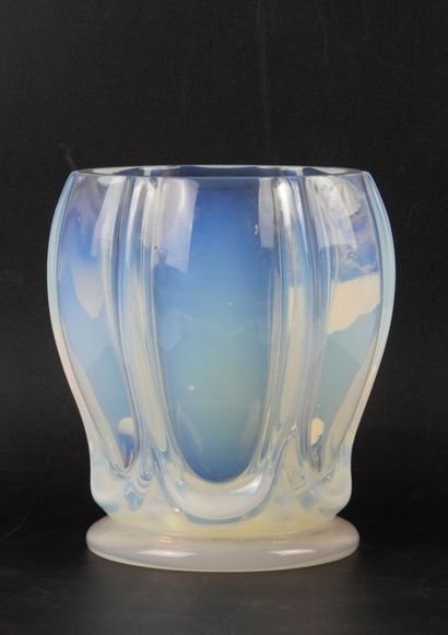 VASE in opalescent glass with gadrooned body....