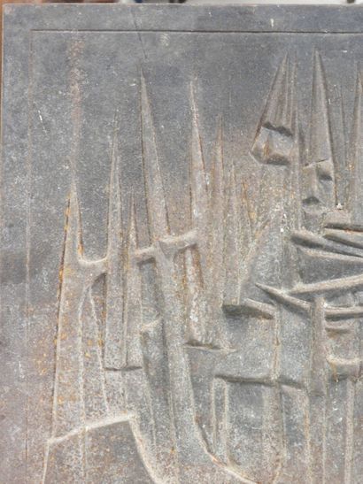 R.DERET: Cast-iron fireback with abstract...