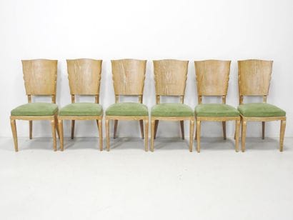 SIX CHAIRS in ceruse oak, the back decorated...