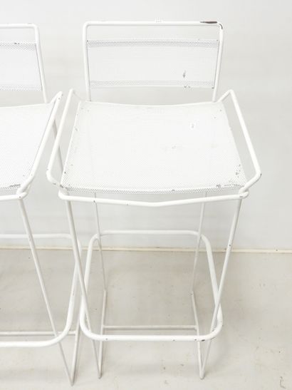 SIX BAR TABOURETS in white perforated metal,...