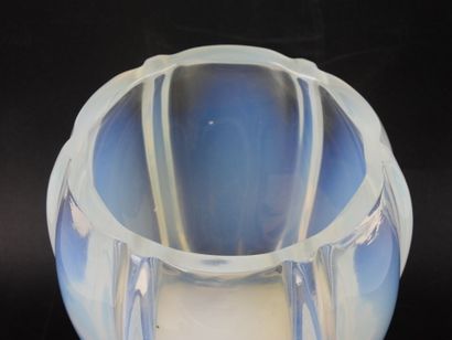 VASE in opalescent glass with gadrooned body....