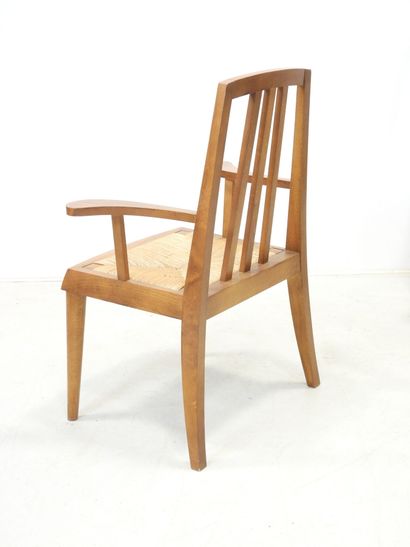 PAIR OF ARMCHAIRS in wood and straw. H: 100...
