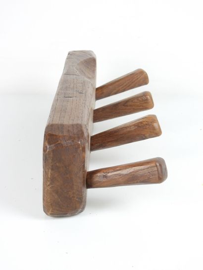 Wall-mounted elm coat rack with four coat...
