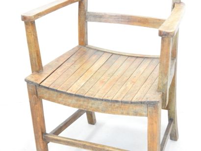 TWO wooden armchairs with slats. Reconstruction...