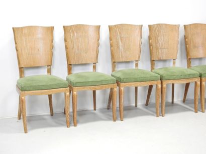 SIX CHAIRS in ceruse oak, the back decorated...