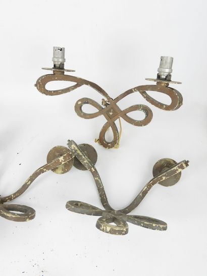 Six white and green lacquered wrought iron...