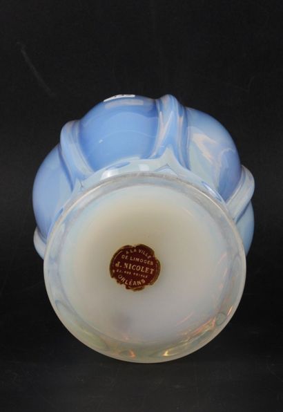 VASE in opalescent glass with gadrooned body....