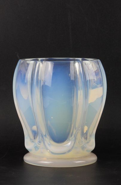 VASE in opalescent glass with gadrooned body....