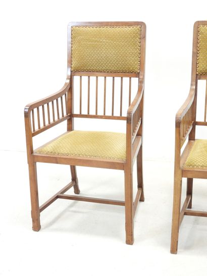 Pair of ARTS CRAFTS armchairs in wood and...