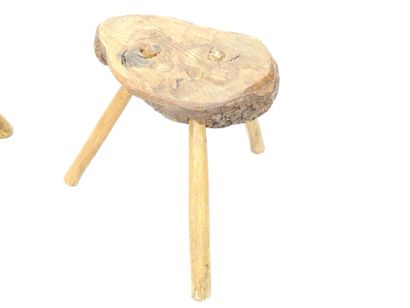 PAIR OF Brutalist tripod wooden TABOURETS....