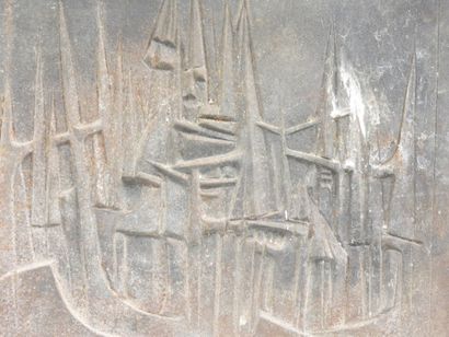 R.DERET: Cast-iron fireback with abstract...