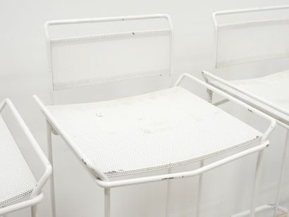 SIX BAR TABOURETS in white perforated metal,...