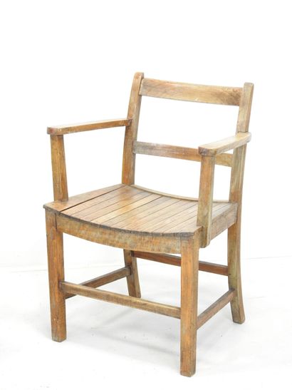 TWO wooden armchairs with slats. Reconstruction...