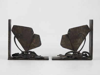 PAIR OF BOOKSCREENS in wrought iron decorated...