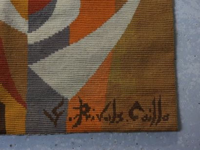 Orange and yellow tapestry. Circa 1960. Signed...