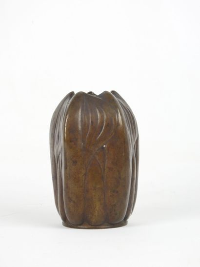 Brown patina bronze VASE with naturalistic...