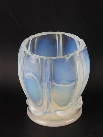 VASE in opalescent glass with gadrooned body....