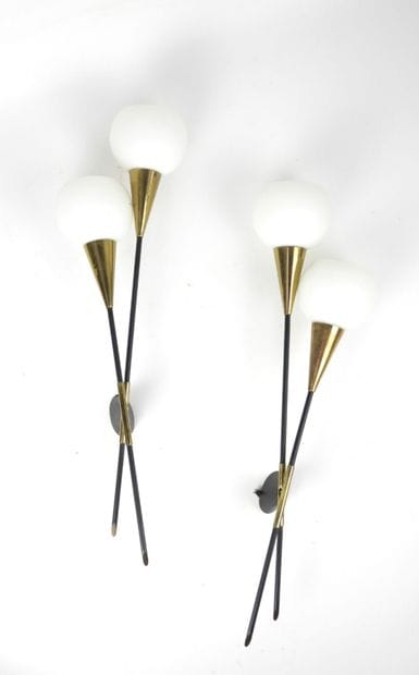 LUNEL or STILNOVO: Pair of metal and brass...