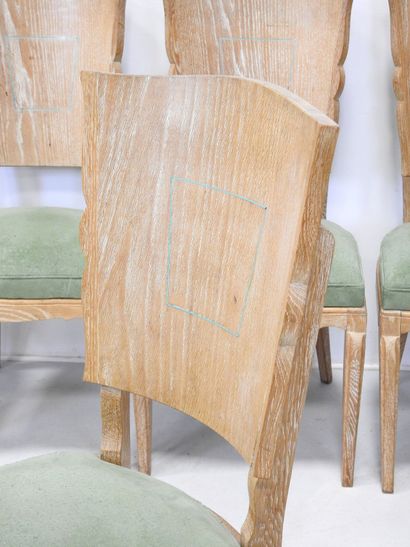 SIX CHAIRS in ceruse oak, the back decorated...