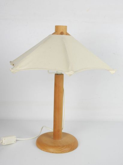 MAISON DOMUS. A teak and linen pendant and...