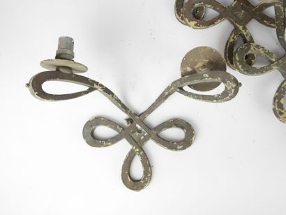 Six white and green lacquered wrought iron...