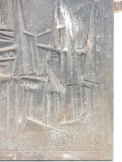 R.DERET: Cast-iron fireback with abstract...