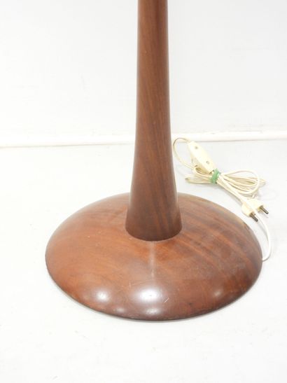 Large teak floor lamp circa 1970, white opaline...