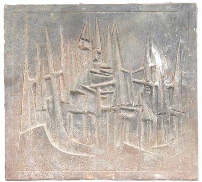 R.DERET: Cast-iron fireback with abstract...