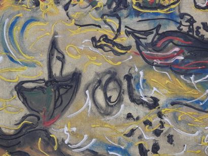 MODERN SCHOOL: Gondolas in Venice. Canvas....