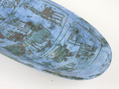 Jacques BLIN (1920-1995) : Oblong blue glazed...