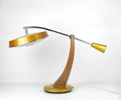 FASE. Pendulum lamp in wood and yellow metal....