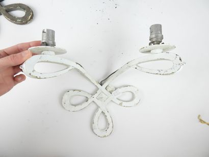 Six white and green lacquered wrought iron...