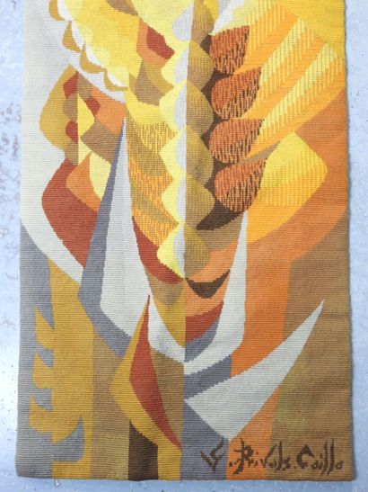 Orange and yellow tapestry. Circa 1960. Signed...